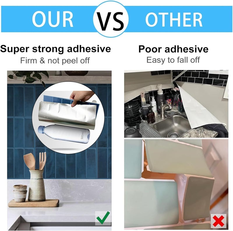AdoDecor بلاط خلفية قابل للتقشير واللصق للمطبخ، ترقية جديدة 12" × 12" بلاط خلفية كبير ممتاز للمطبخ، ملصق على بلاط المترو قابل للتقشير واللصق، أزرق 10 ورقات. - Image 4
